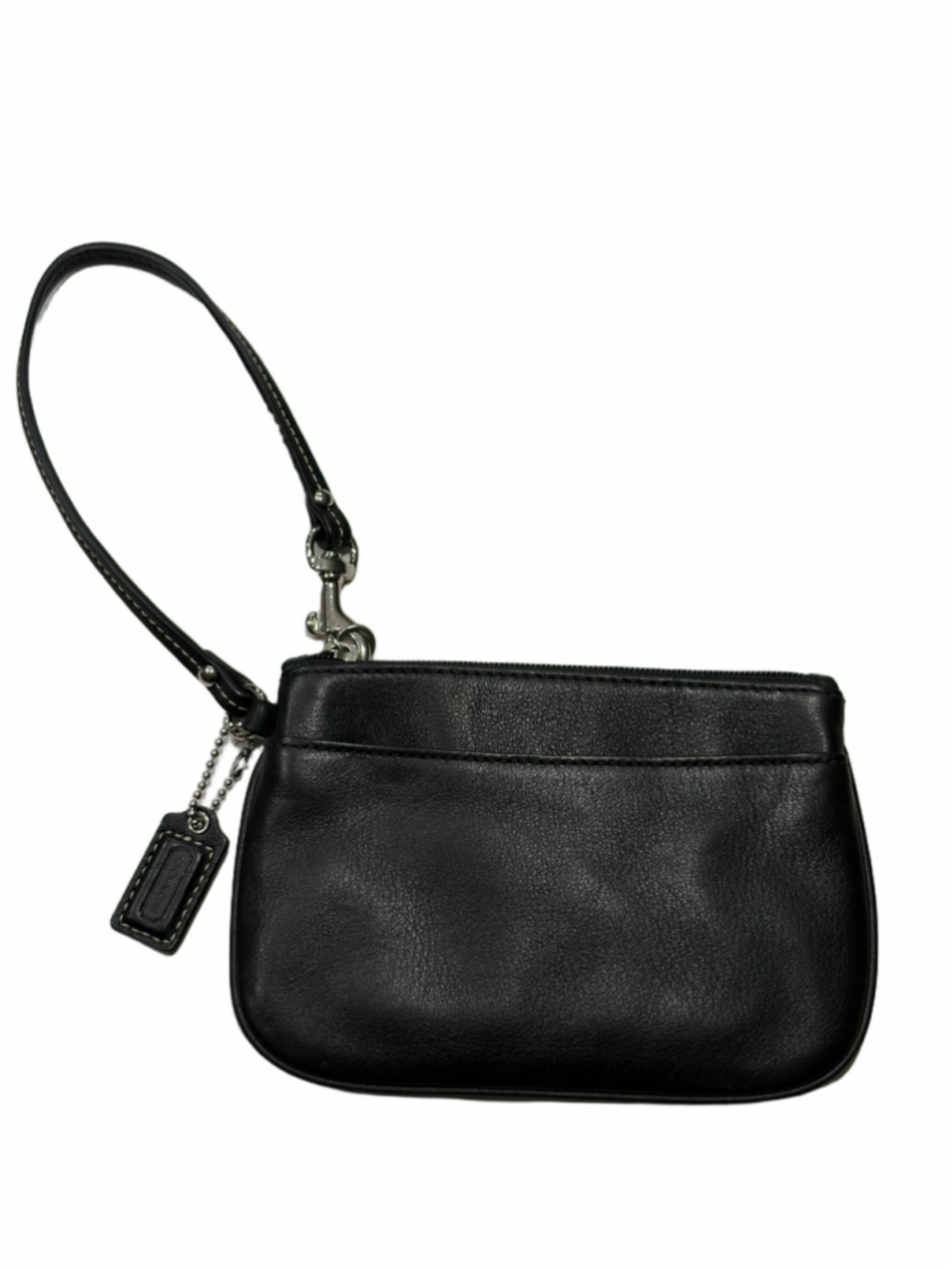 Vintage Coach Black Leather Wristlet Pouch Silver Hardware Blue Lining Y2K